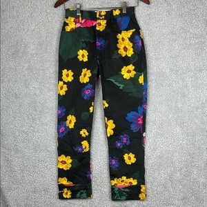 Marques Almeida Floral Black Multicolor Flowers Straight Leg Pants Size 4